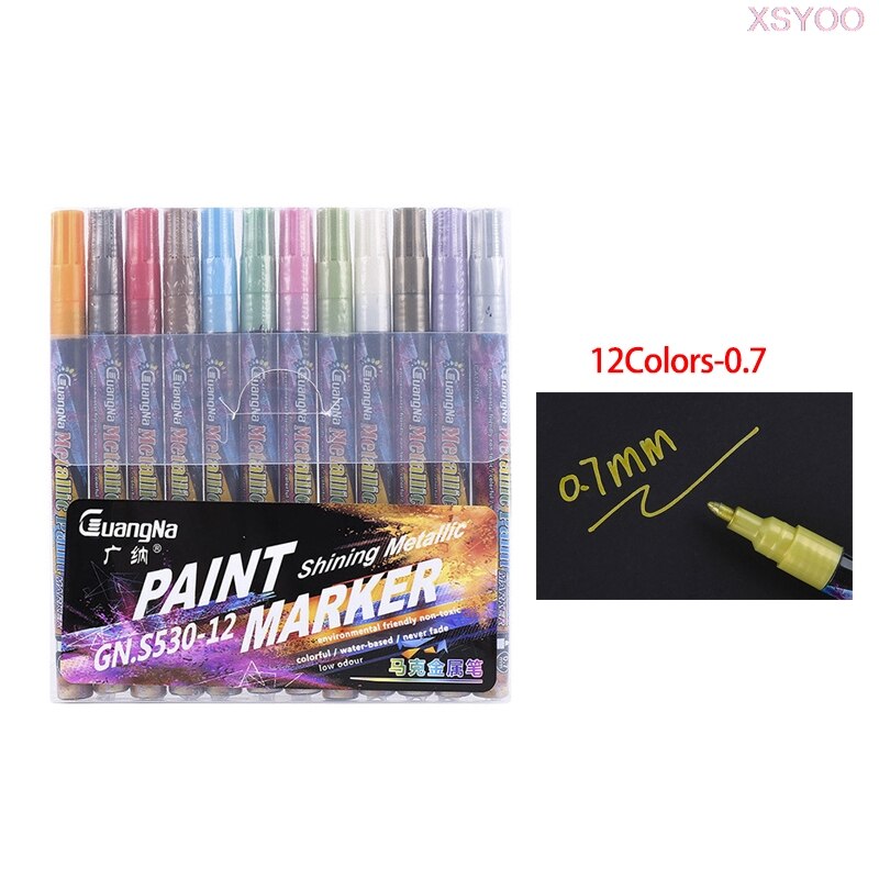 GN 6/12/18/24Colors Acrylic Paint Marker Pen 0.7-2.0Tips Metallic Marker Pens For Ceramic Rock Glass Porcelain Permanent Markers: 12 colors-0.7