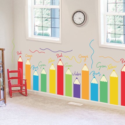 DIY Cartoon Kleurrijke Potloden Kids Muursticker PVC Babykamer Nursery Home Decor Zelfklevende Poster Behang