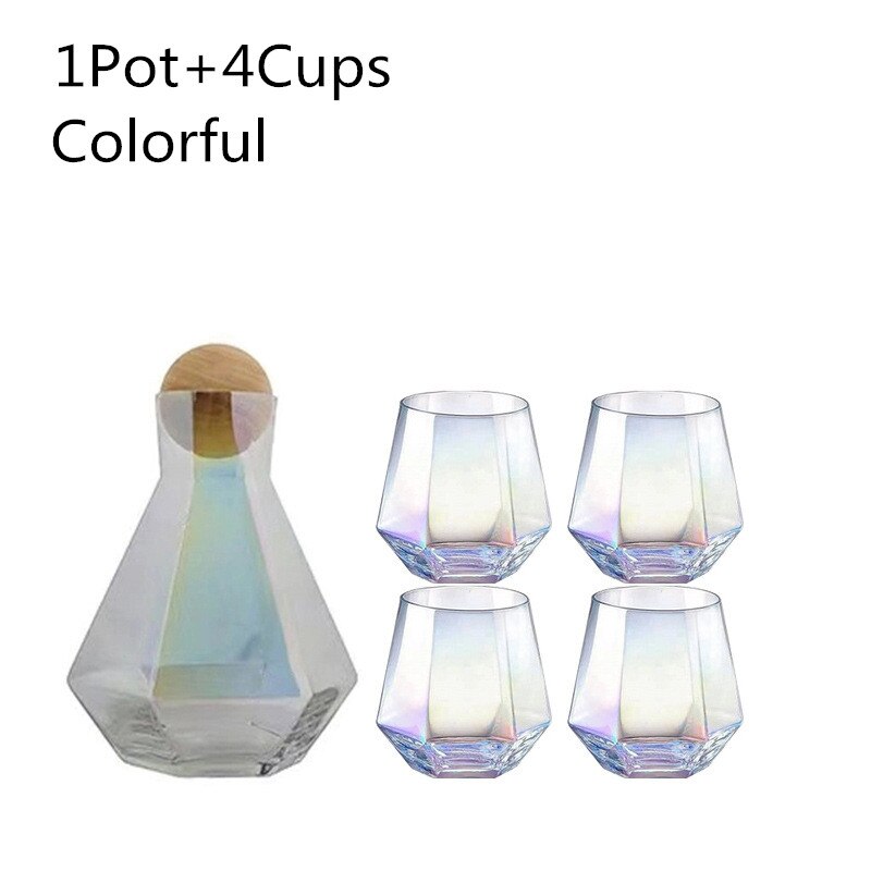 1/5 Pcs/Set Water Potten Glazen Karaf Set Houten Deksel Karaf Pitcher Wijn Whisky Bier Sap Set Drinkwater waterkokers: Colorful
