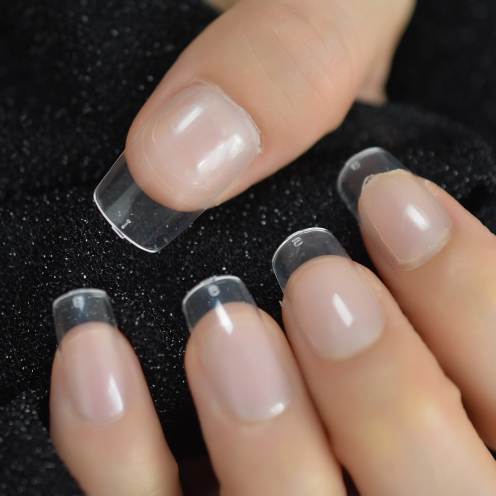 Medium matt genomskinlig salong nail art tips klar fyrkantig tryck på manikyr acylic lösnaglar kit 24
