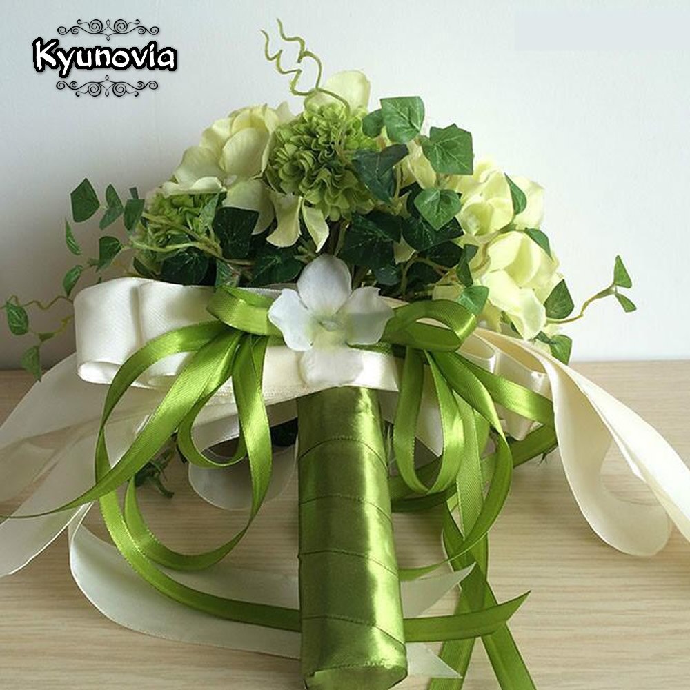 Kyunovia elegancki hortensja bukiety ślubne symulowane chryzantemy Cymbidium bukiety ślubne ręcznie druhna bukiet D64