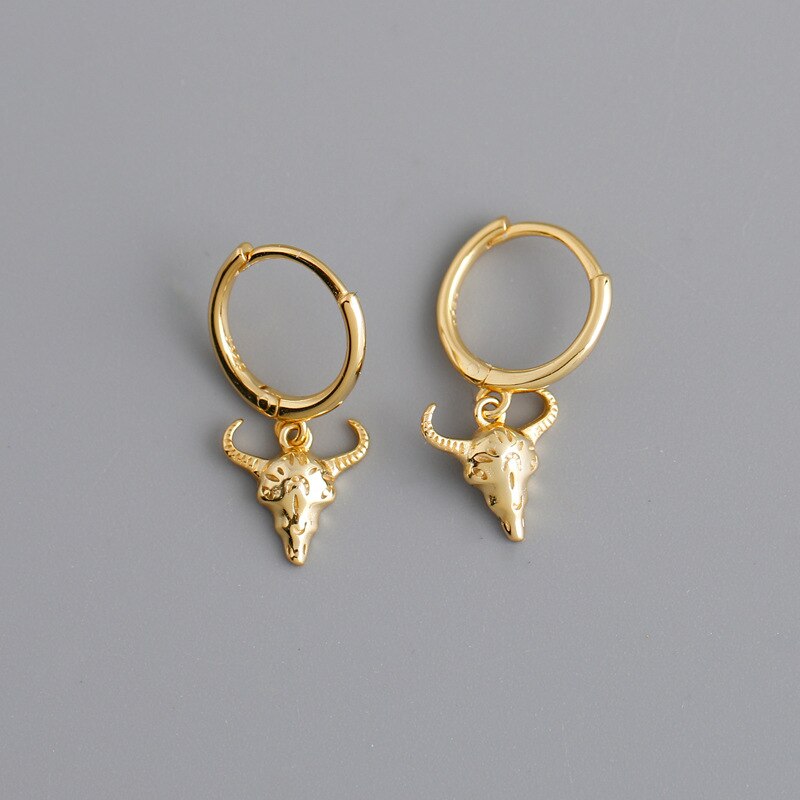 Orecchino a cerchio in argento Sterling 925 con orecchino a forma di toro per coppie regalo di natale di capodanno orecchini di Halloween gioielli: gold color