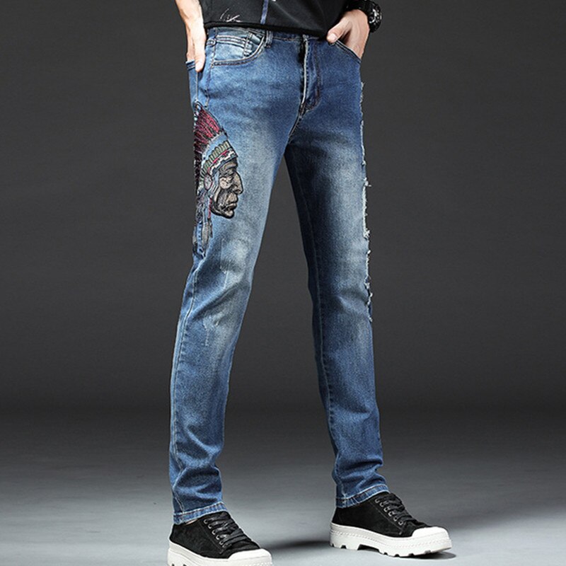 Pantalones vaqueros rasgados elásticos para hombre... – Grandado