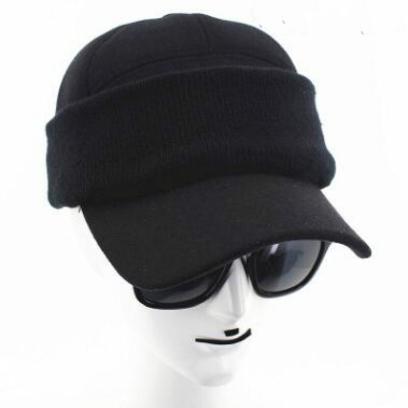 Que en la ducha hombres viejos PU bombardero sombrero grueso cálido PU orejera gorra snapback faux gorro para invierno de piel abuelo Rusia hueso negro gris: knitted black