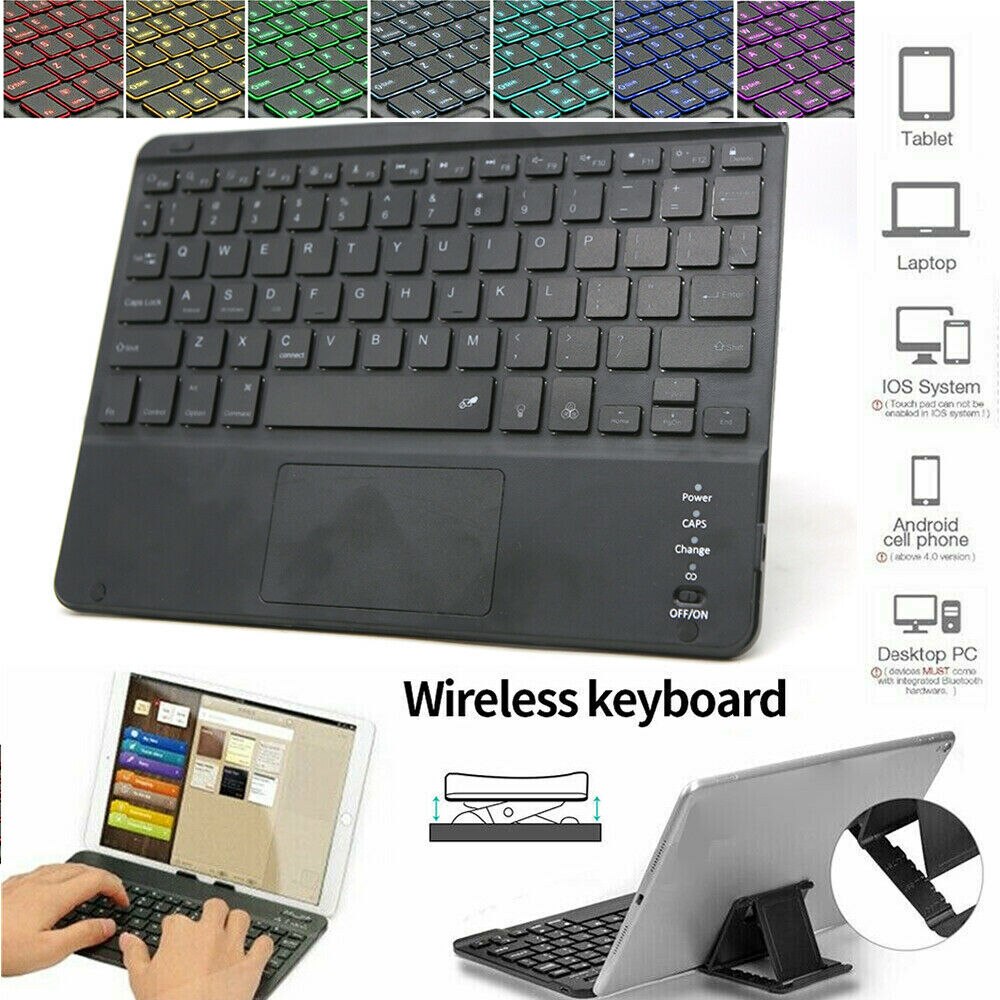 Mini tastiera Wireless retroilluminazione colorata Touch Pad telecomando ergonomico blocco del sonno tastiera multifunzione per PC Android Windows