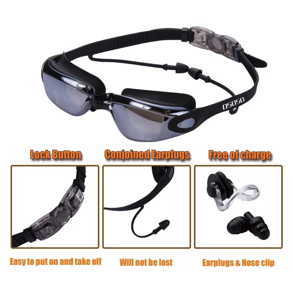 Professionele Zwembril Hd Anti-Fog 100% Uv Verstelbare Bril Riem Zwemmen Goggle Volwassen Waterdichte Bril
