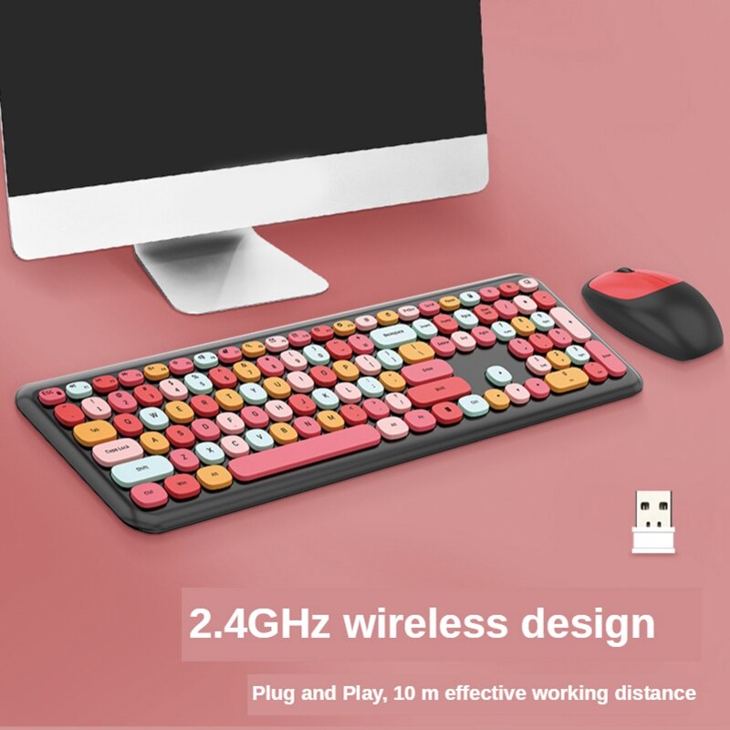 Keyboard and Mouse Wireless Color Lipstick Round Hat Keyboard 110 Keys for Windows XP / Win7 / Win8 / Win10