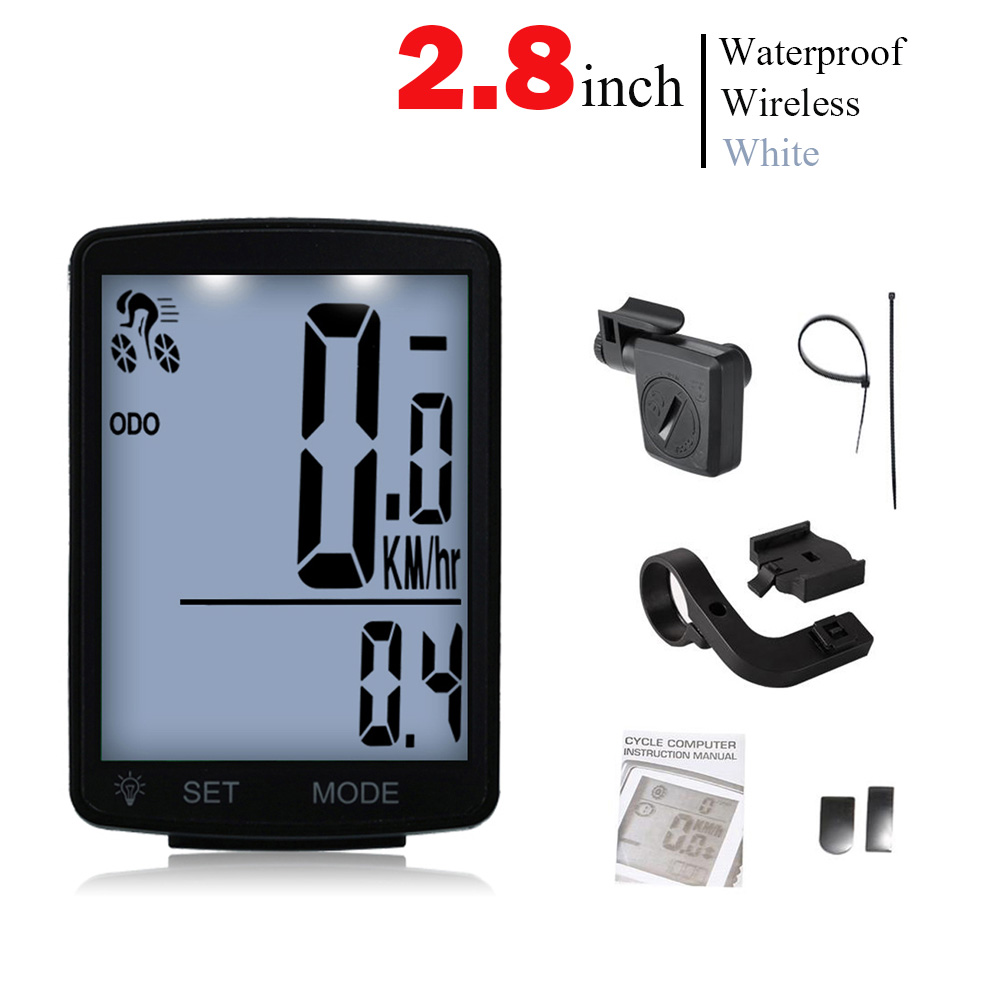 Multifunctional LCD Screen Bicycle Computer Wireless Bike Rainproof Speedometer Odometer Cycling 2.8inch Waterproof: white