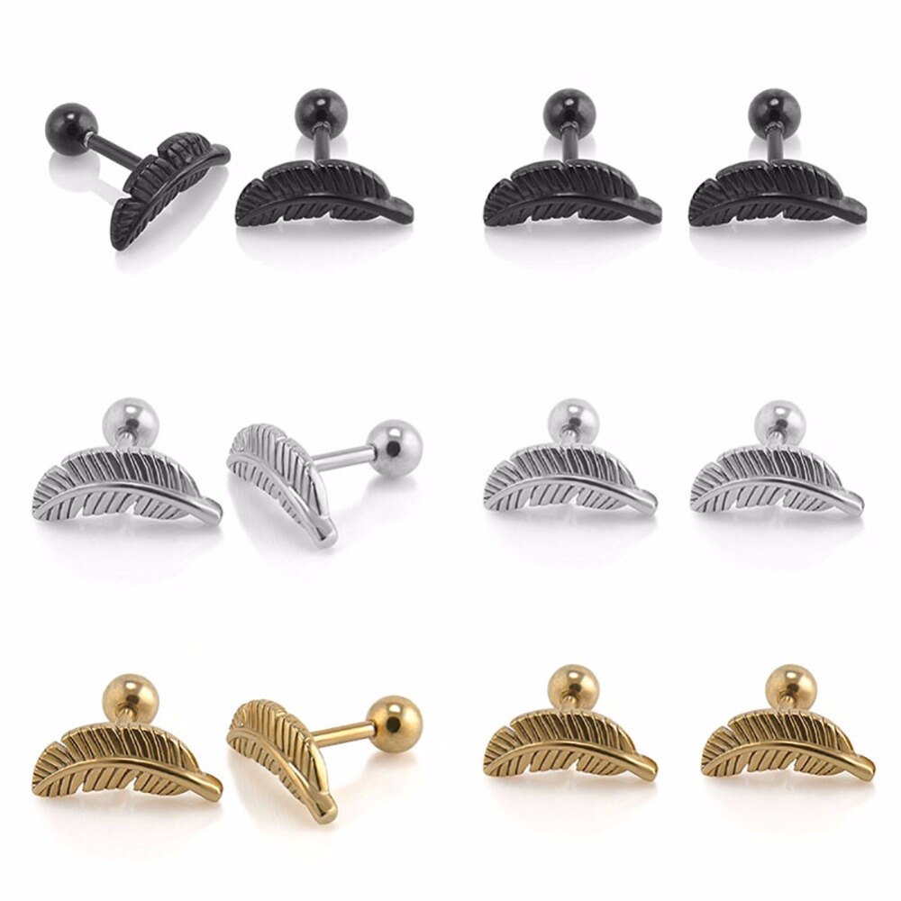 1 par retro punk mini blad engel fjer ørestikker brusk helix bar øreringe piercing smykker