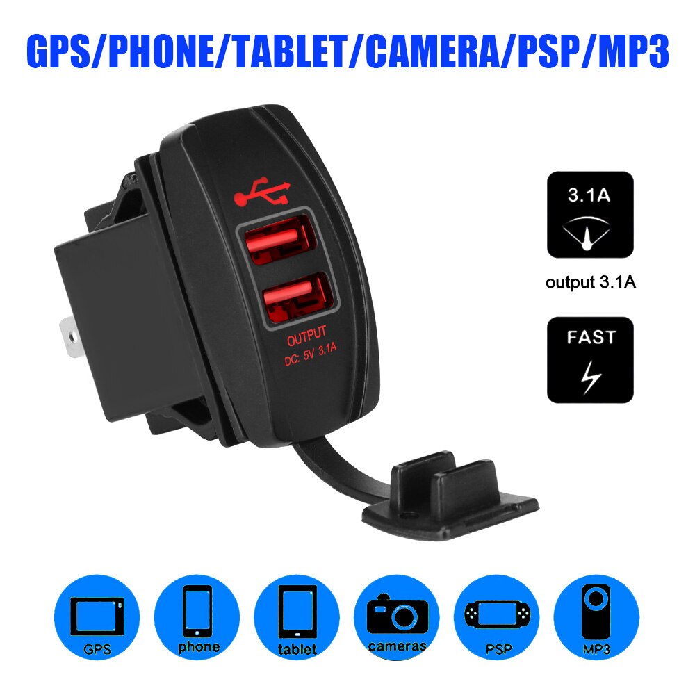 Stofdicht Telefoon Oplader Voor Auto Rv Camper Caravans Poorten Universele Autolader 5V 3.1A Dual Usb Led Auto Adapter waterdicht