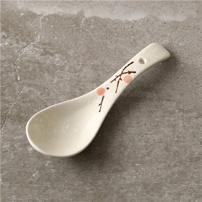 Cuchara de cerámica de ciruela pintada a mano japonesa copo de nieve esmalte de porcelana cuchara de sopa Floral café leche agitadora cuchara vajilla: Red / 23cm