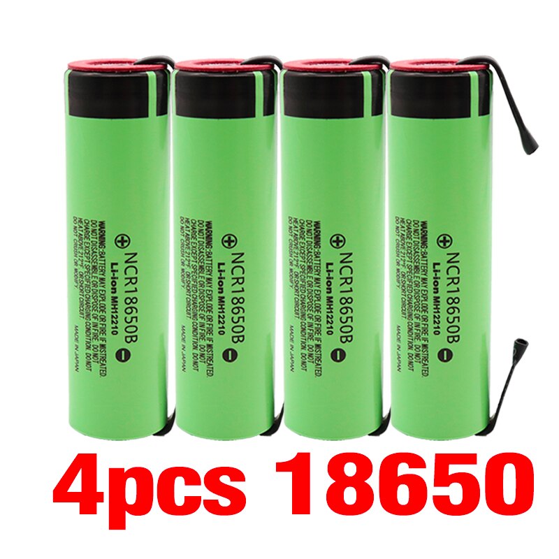 Original 3.7v 3400 mah 18650 battery Rechargeable Lithium Battery NCR18650B Suitable for battery DIY Nickel: 4pcs