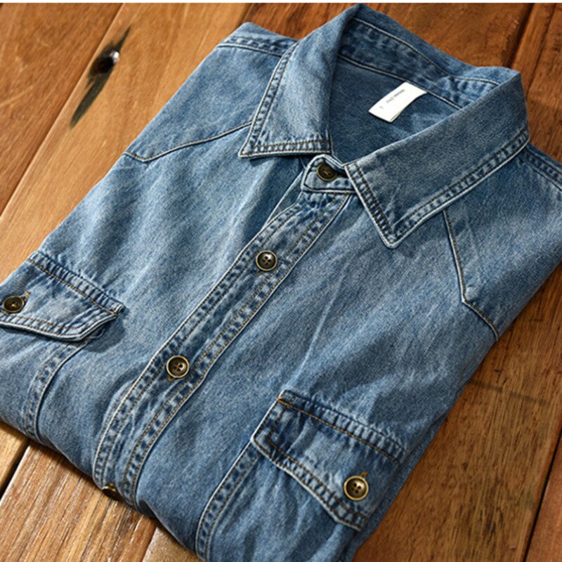 2022 Vintage Denim Shirts For Men Casual Long Sleeve Shirt Male Tops Camisa Hombre Laple Blouse Button Up Shirt Jacket