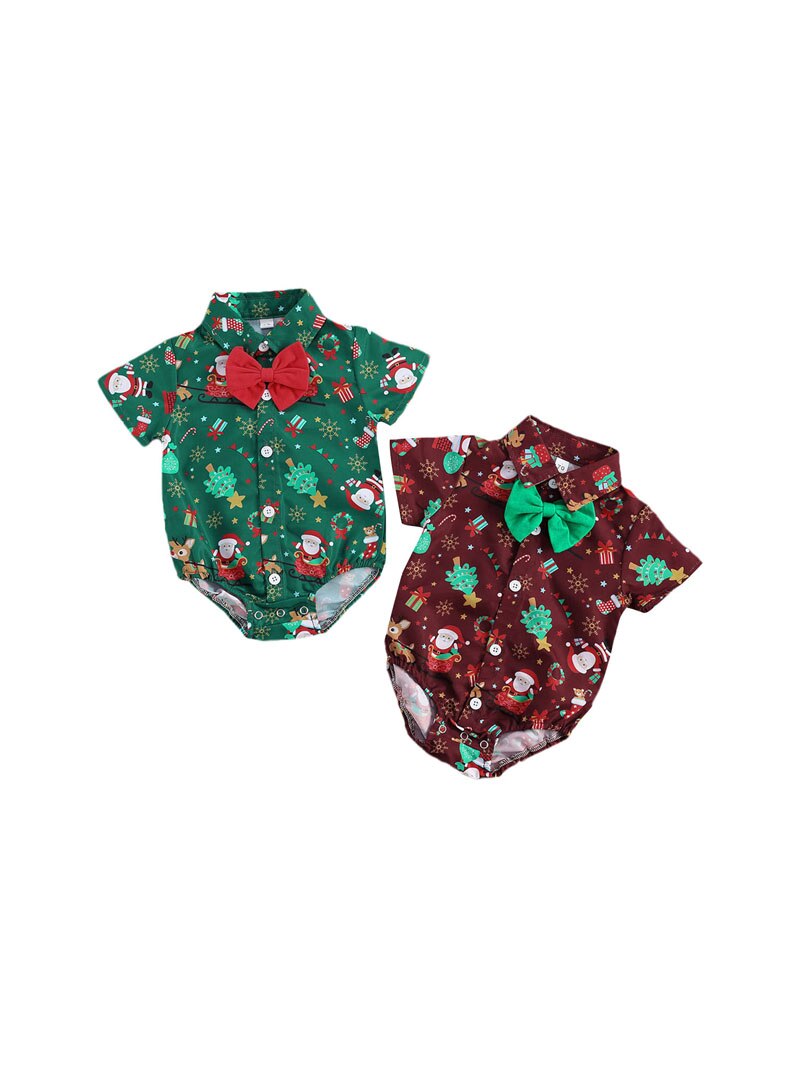 Wallarenear babyjongen kerstkleding bedrukt korte normale mouwen omslagkraag bedekte knoop stijlvolle bodysuit