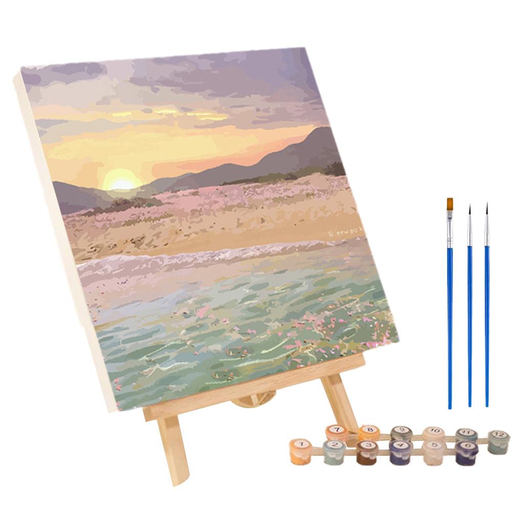 Frame Painting By Numbers Kits Abstract Sunset Landscape Modern Drawing Coloring By Numbers Acrylic Paint For Home Decor: Dark Khaki