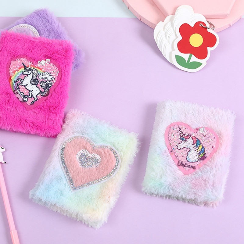 Libretas de peluche de unicornio con dibujos animados para niñas, libreta de bolsillo portátil, cuaderno diario, papelería, 1 Uds.