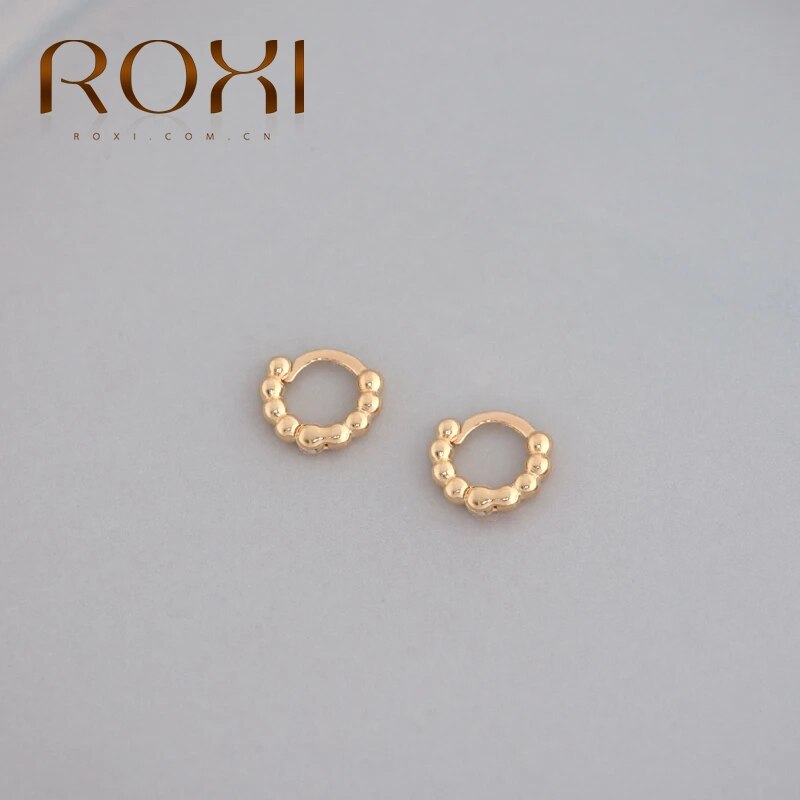 ROXI Simple Round Head 925 Sterling Silver Earing Cartilage Gold Silver Round Hoop Earrings for Women Girl Party Jewelry: gold