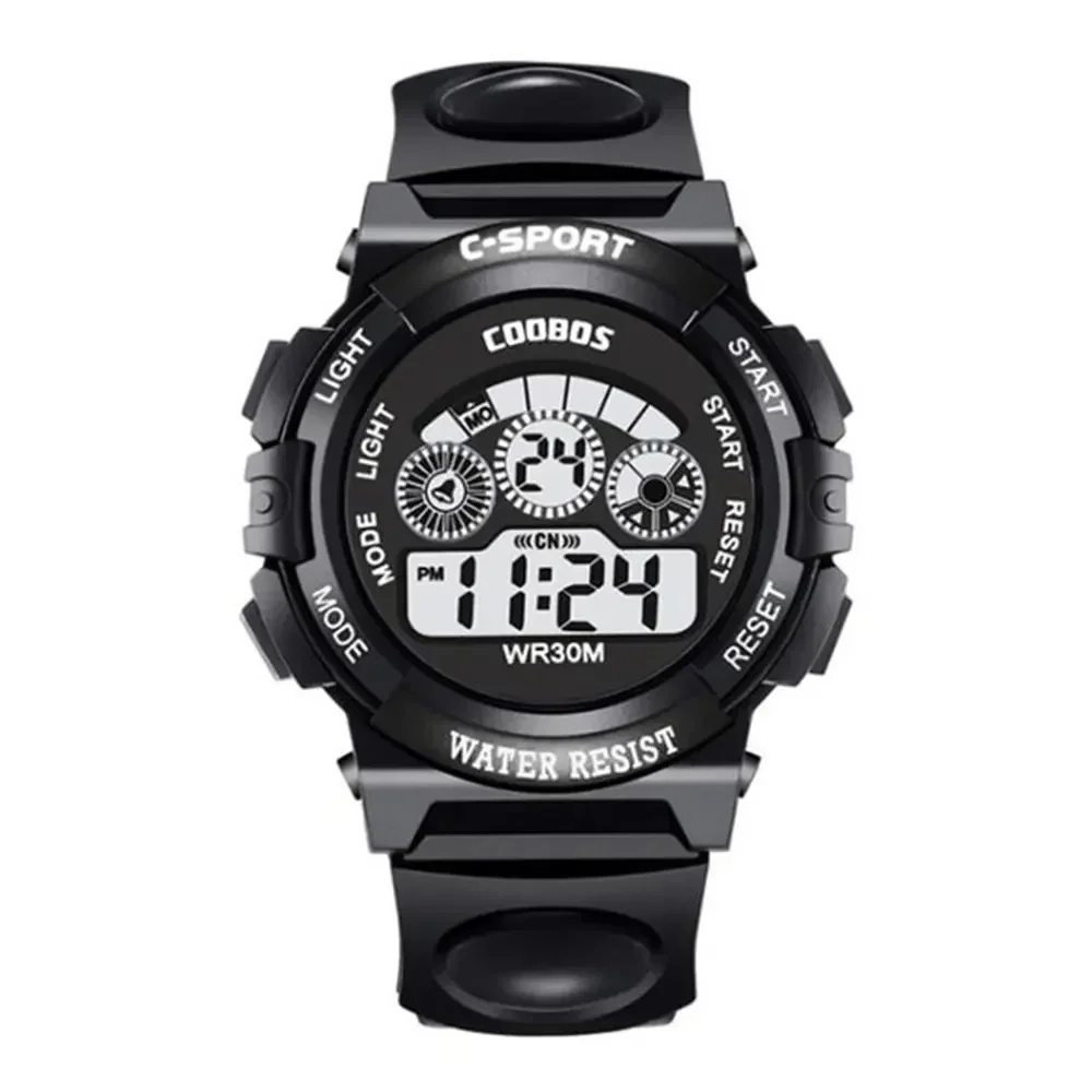 Relojes electrónicos para niños Esfera luminosa Relojes despertadores multifunción impermeables Reloj de pulsera digital LED para niños y niñas: Gris oscuro