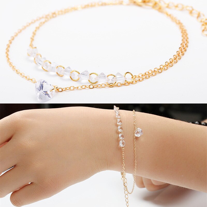 Mode Multi-layer Kristal Vinger Armband Voor Vrouwen Rhinestone Goud Kleur Armbanden &amp; Bangles Party Sieraden: 2Layers