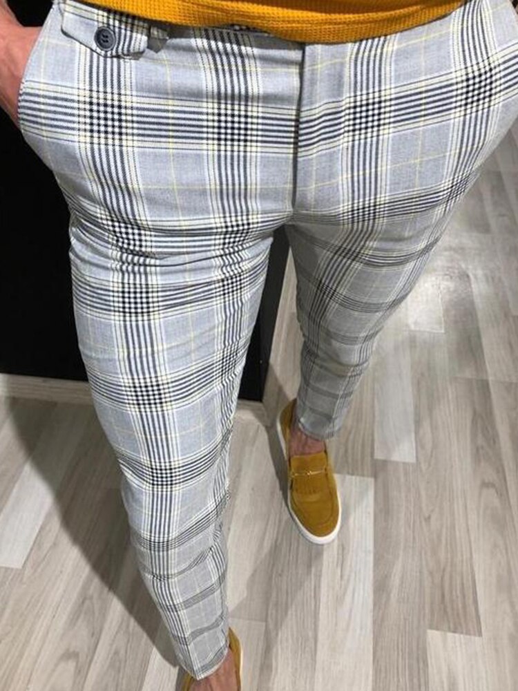 Mænd vintage plaid jakkesæt bukser formel kjole business casual slim fit bukser bryllupsfest formel klassiske ternede jakkesæt bukser
