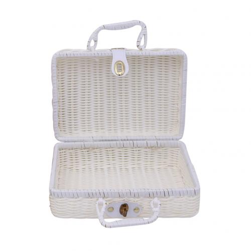 Vintage Draagbare Handgemaakte Rieten Rotan Geweven Mand Make Organizer Picknick Bagage Opslag Mand Custom-Made Hand Cadeau Mand: White