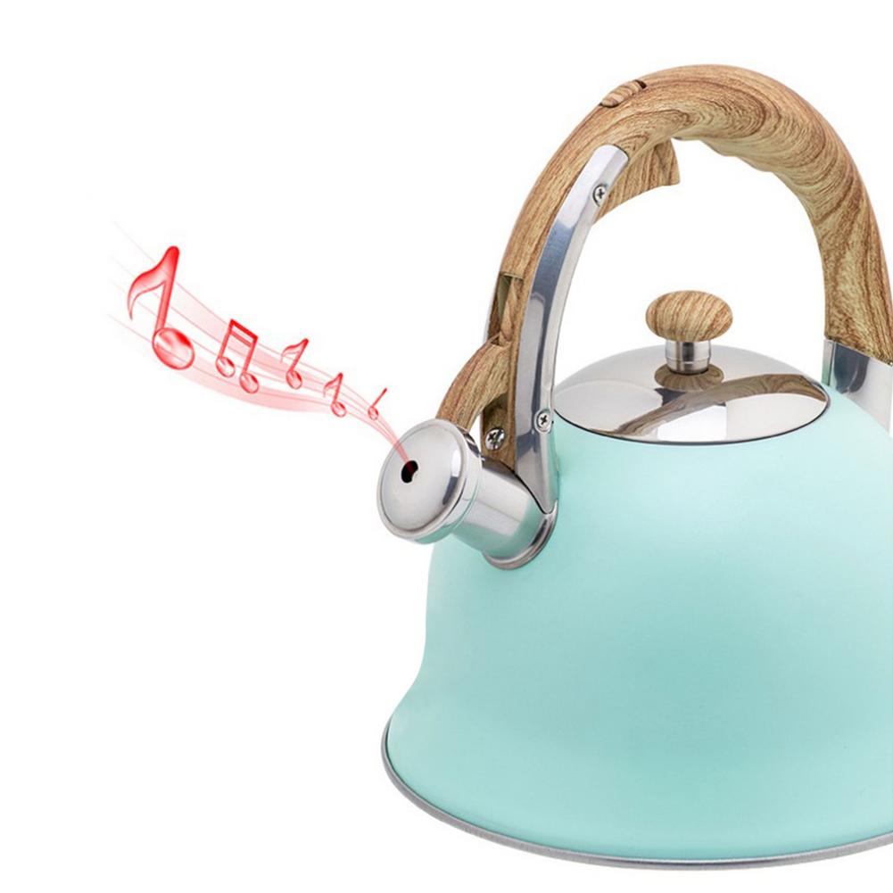 Whistling Tea Kettle Stainless Steel Tea Pots Stylish Kettle With Wood Pattern Anti-slip Handle Whistle Kettle Stovetop Tea P