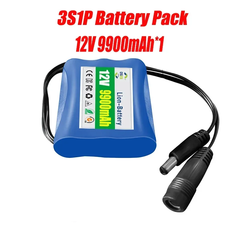100% 3S1P Protection Plate12V 9.9Ah Battery Pack 12V 9900mAh 18650 Lithium ion DC 12.6V Super Rechargeable Battery + Charger: green