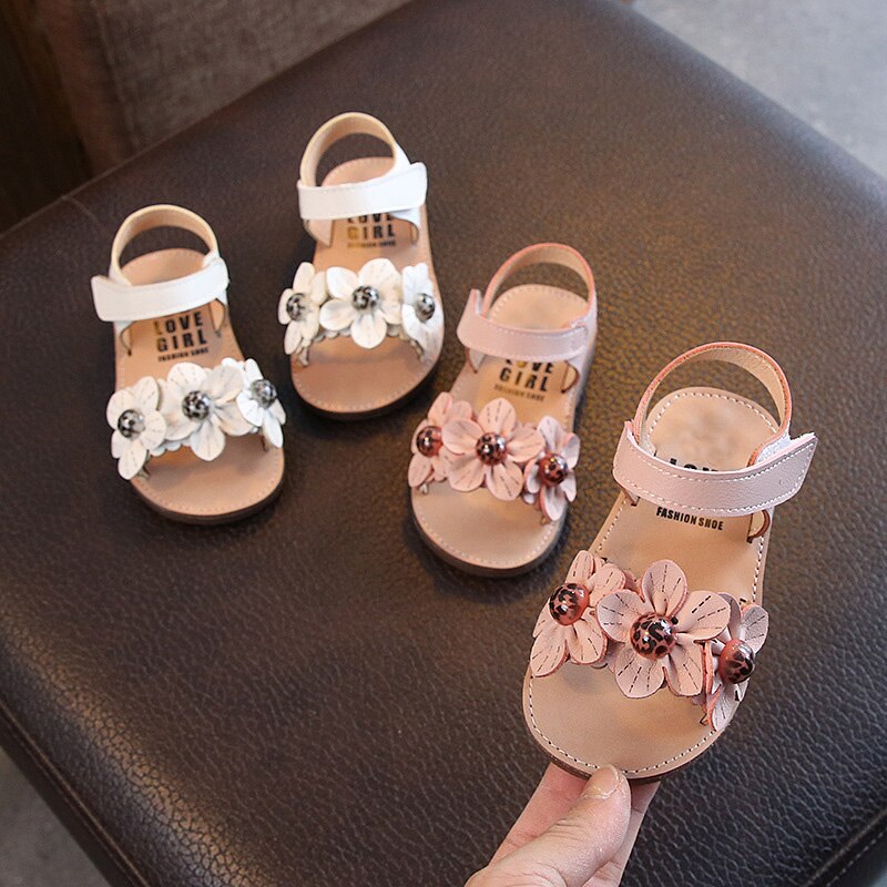 Zapatos de vestir de princesa para niñas pequeñas, sandalias de flores para niños, sandalias de playa blancas y rosas, novedad de verano 1 2 3 4 5 6 años