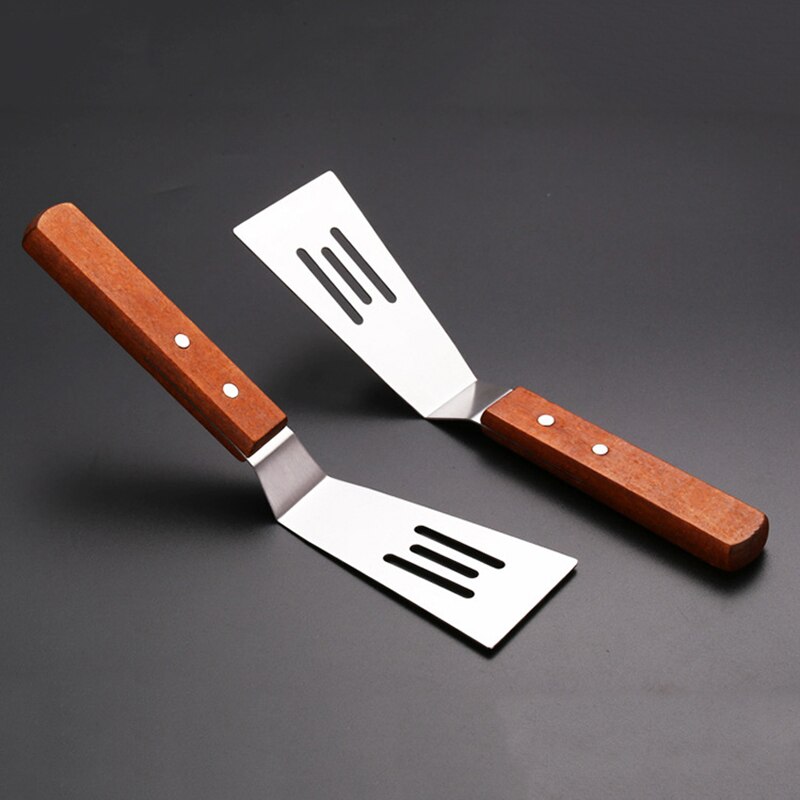 Spatule à steak de bœuf en acier inoxydable avec manche en bois, pelle à passoire plate, accessoires de cuisine, ustensiles 2 pièces