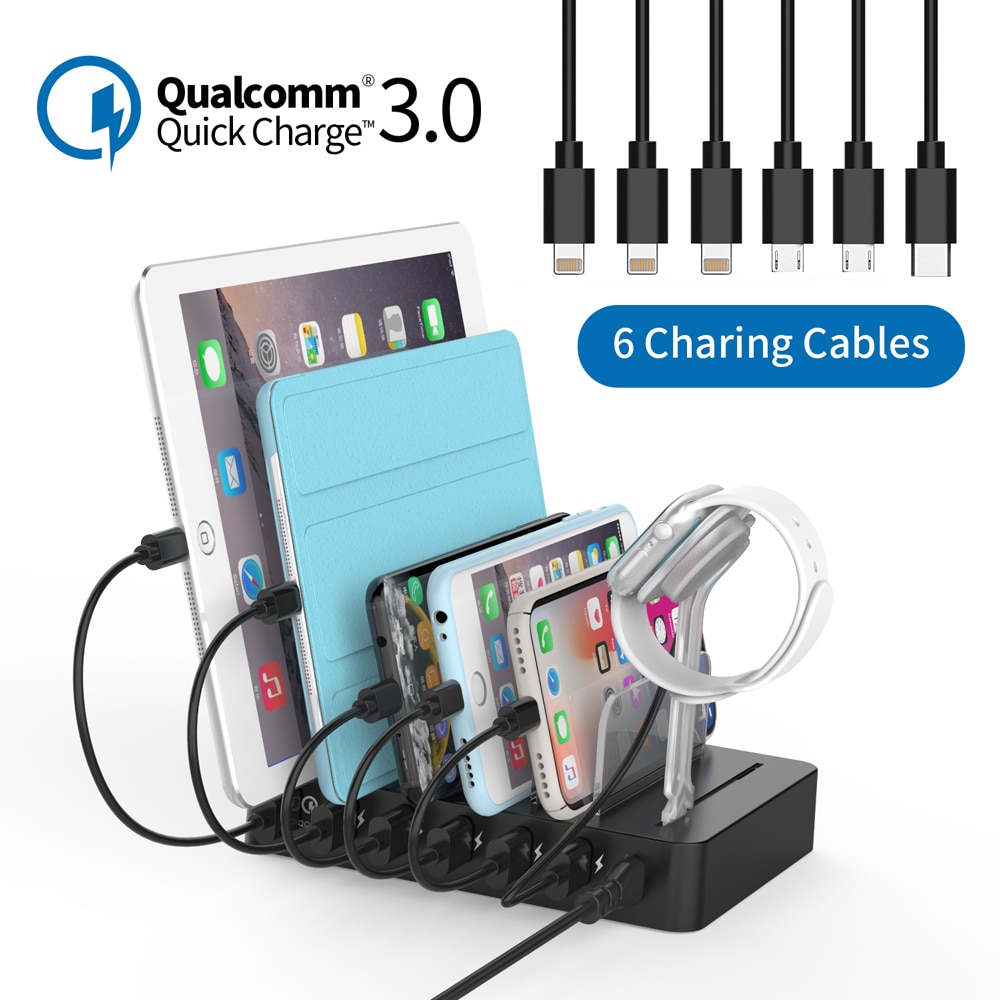 NTONPOWER Snelle Laadstation Dock 60W Multi-port USB charger met Quick Lading QC 3.0 voor iphone ipad Kindle tablet