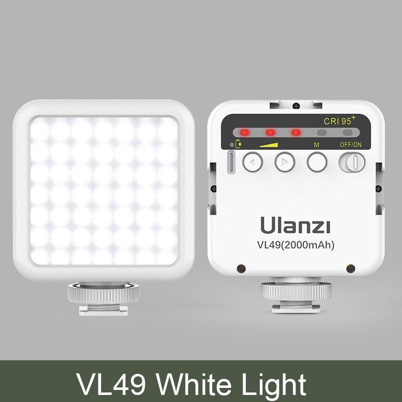 Ulanzi Mini Portable LED Video Light Triple Cold Shoe Rechargeable Vlog Fill Light Photography Lighting Tripod Kit CRI95+: White VL49