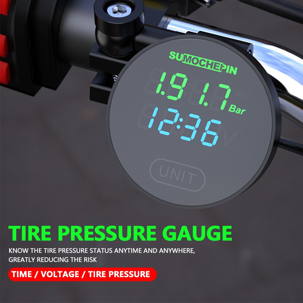 LCD Digital Display TPMS Alarm Motorcycle Tire Pressure Monitor Wireless High-precision Electric Detector With External Sensors