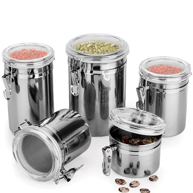 Stainless Steel Airtight Sealed Canister With Coffee Flour Sugar Container Holder Can Storage Bottles Jars For Coffee Bean