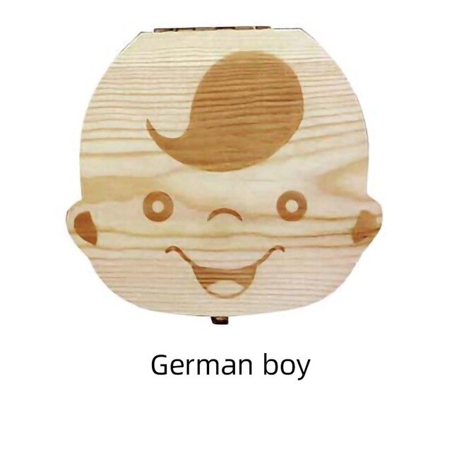 Wooden Baby Tooth Box Spanish/English/Dutch/Russian/French /Italian Wooden Milk Teeth Organizer Storage Boys Girls Baby Souvenir: German boy