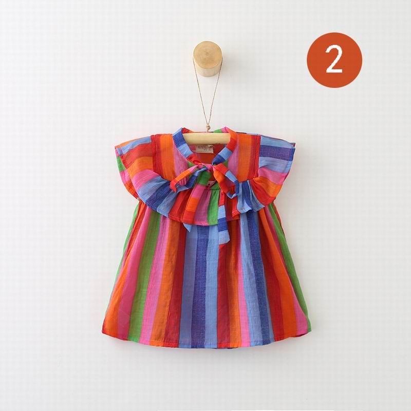 Zomer Meisje Shirts Kleurrijke Streep Chiffon Flare Mouw Mode Blouse Kinderkleding 3-7Y E0328