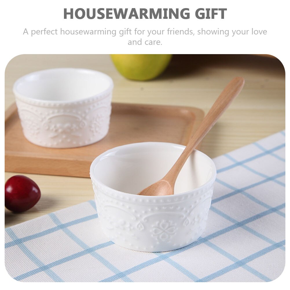2pcs Ceramic Baking Bowl Kitchen Steamed Egg Bowl Pudding Bowl Kitchen Baking Tool