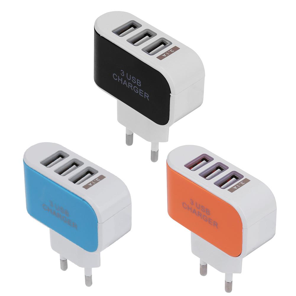 Multi-head resor snabb usb vägg bärbar mobilladdare (2a)  adapter eu plug 3 usb eu plug led mobiltelefon snabbladdare