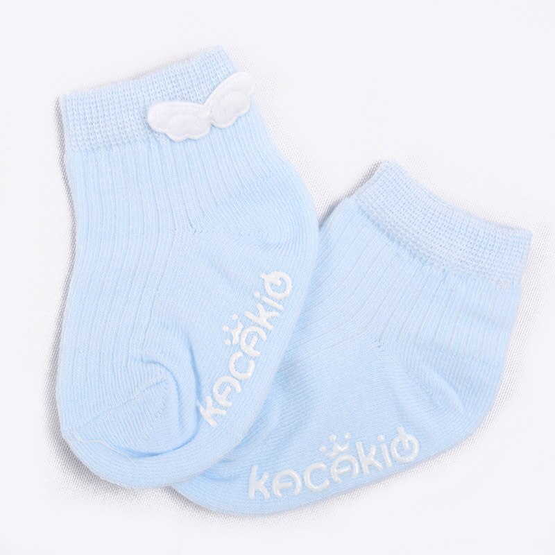 Blød bomuld søde englevinger baby sokker nyfødte baby pige sokker spædbarn enfant anti slip gulv sokker neonato meia infantil: 0-2 år blå