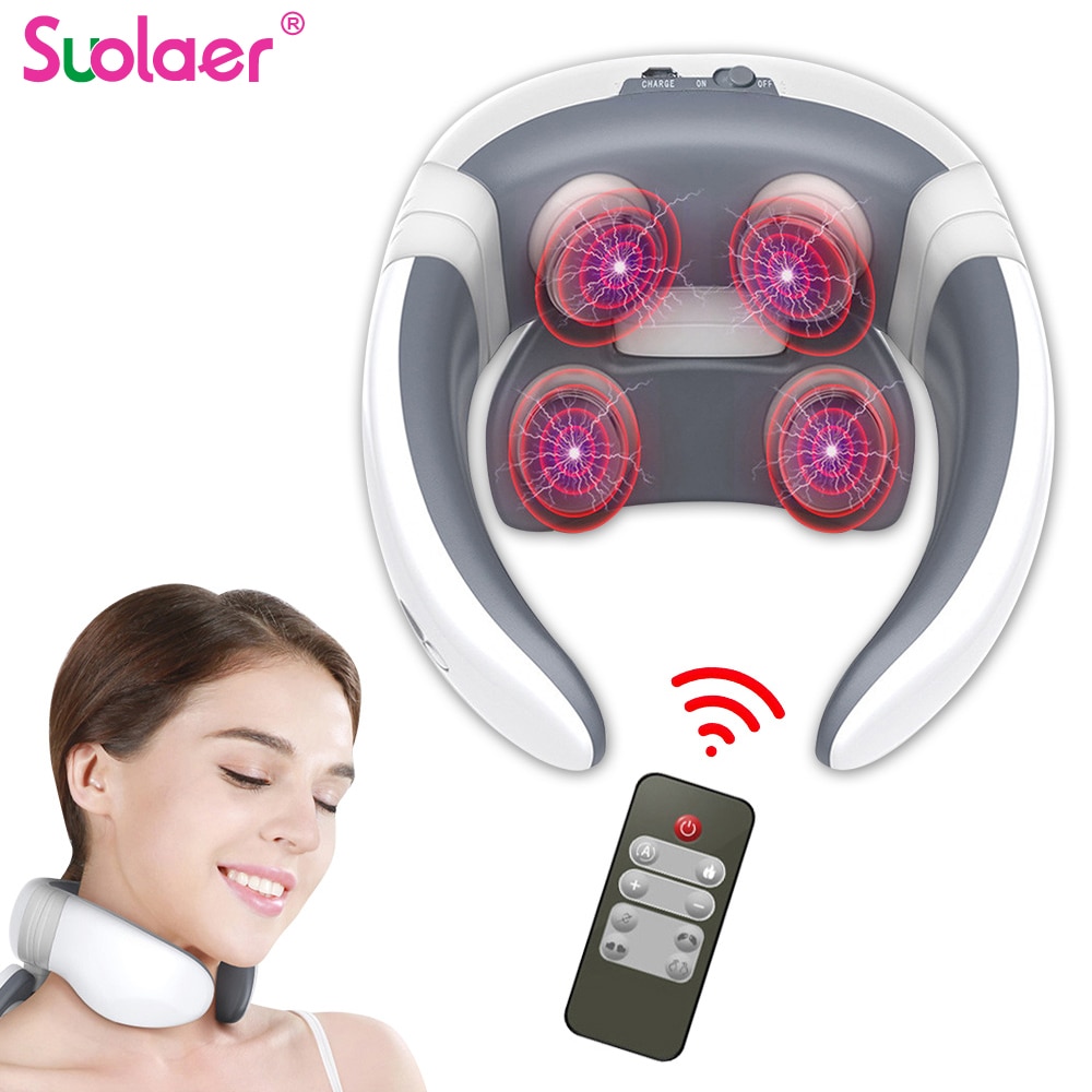 4 Heads Magnetische Puls Trillingen Neck Massager Voor Pijnbestrijding Gezondheidszorg Ontspannen Deep Tissue Cervicale Massage Afstandsbediening