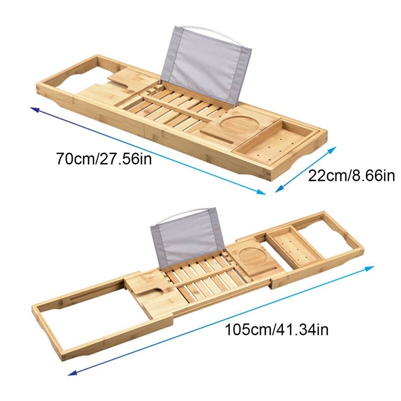 105Cm Badkamer Bamboe Bad Bad Plank Brug Bad Caddy Tray Rack Intrekbare Wijnglas Boek Houder Bad Rack