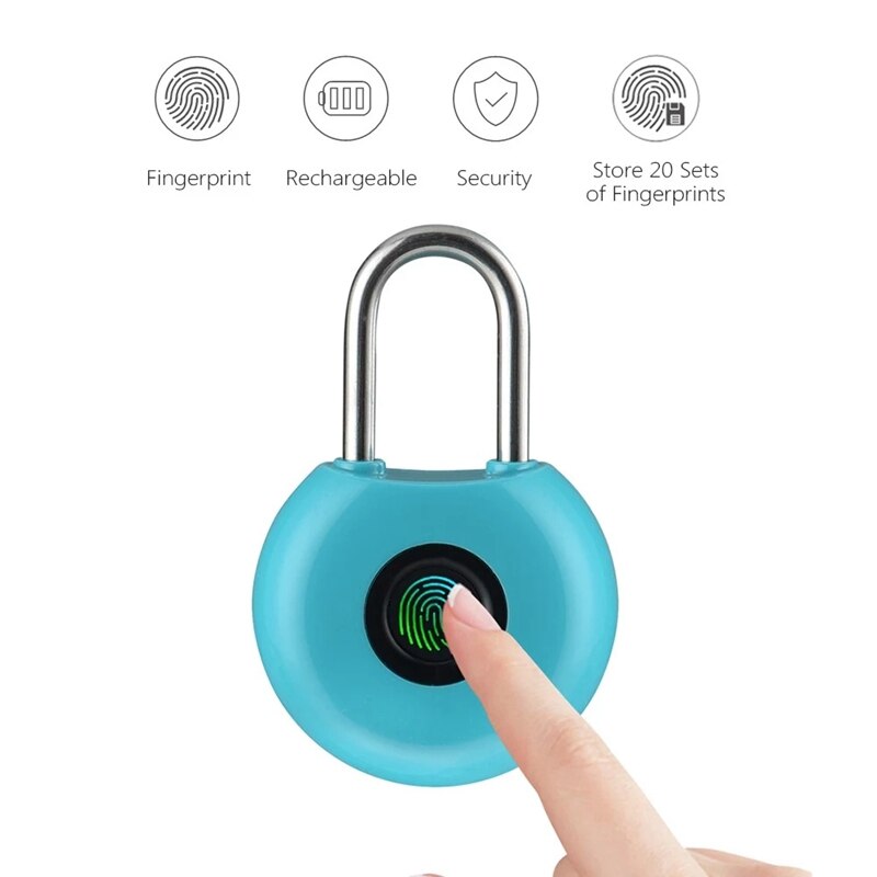 20 Groups Fingerprint Padlock Fingerprints Rechargeable Modern Locks for Lockers Bags Bicycle