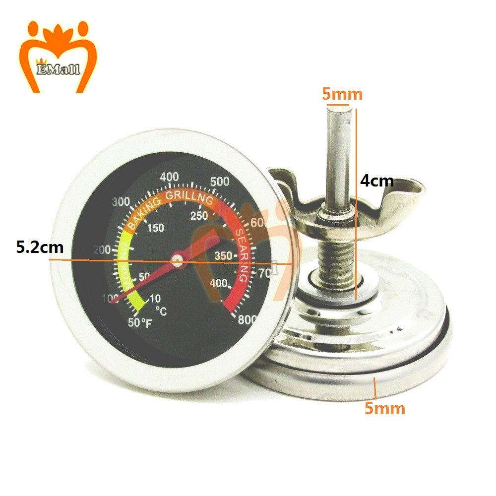 Rustfritt stål bbq røyker grill termometer temperaturmåler 50-800 grader fahrenheit 10-400 grader celsiu mat kokeovn: 4.0cm