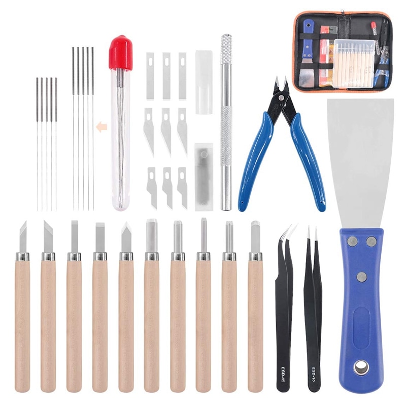 34 pièces imprimante 3D Kit d'accessoires, imprimante lit outil de nettoyage buse outil de nettoyage ensemble avec buse tuyau Silicone couvercle nettoyage: Default Title