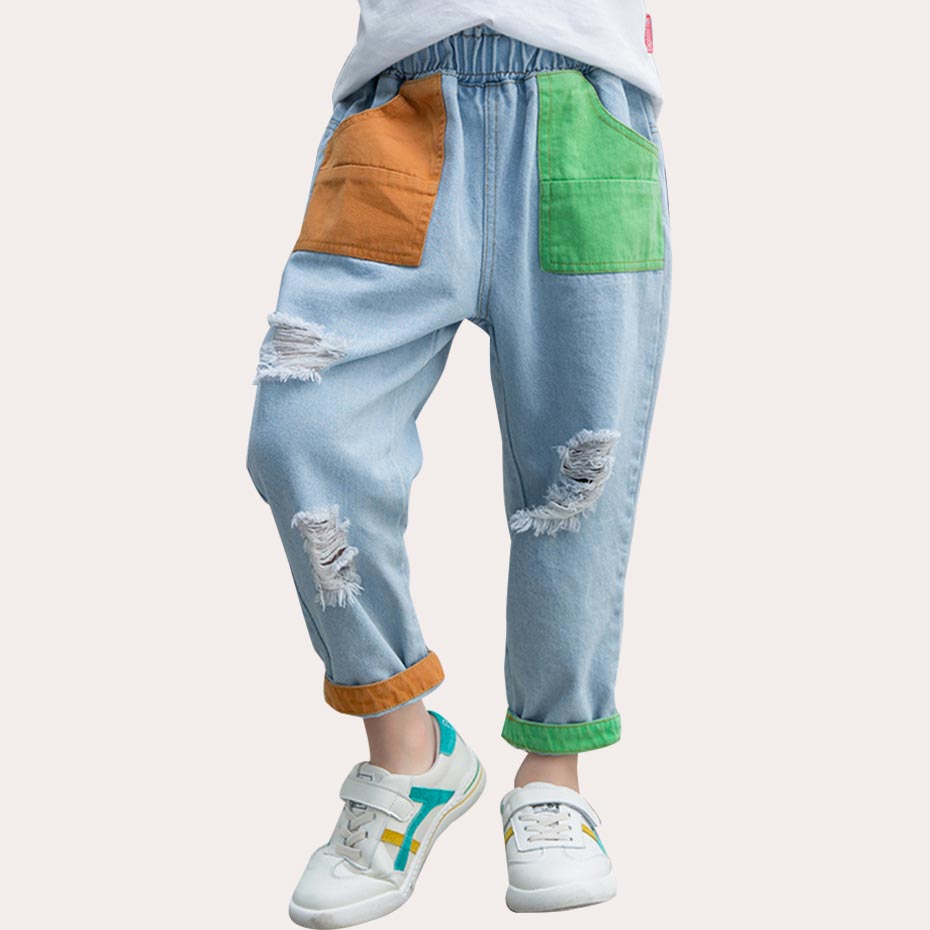 Jean pour garçons Patchwork déchiré jean garçons Style décontracté enfant jean avec trou adolescent vêtements pour garçons 6 8 10 12 14