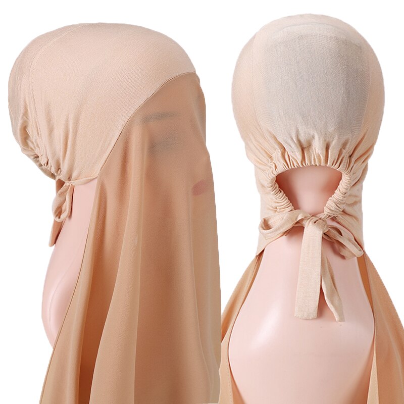 Tulband Hoed Motorkap Voile Moslim Zware Chiffon Hijab Met Bonnet Elastische Touw Gratis Gebruik Stijl Gratis Gebruik Sjaals: COLOR 13