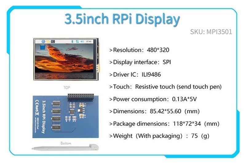  2.4/2.8/3.2/3.5/5/7/10.1 inch touch LCD Display Module Support for Raspberry Pi 3B+ 4 B: WHITE
