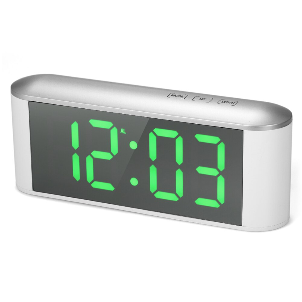 Table Desk LED Screen Mirror Digital Time Temperature Display Snooze Alarm Clock: WhiteCase GreenLight
