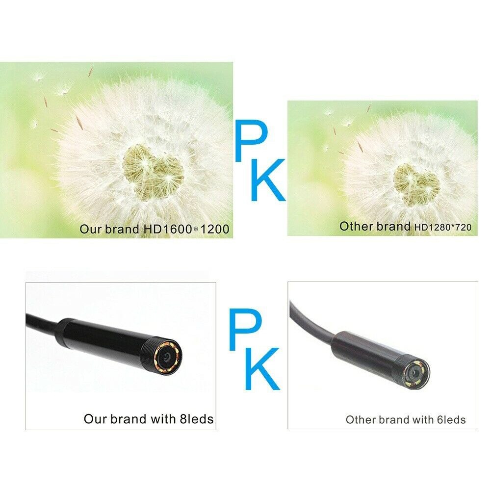 Endoskop 3 in1 inspektionsboreskop sort usb video 6 led type-c fleksibel industriel hd kamera vandtæt bærbar computer