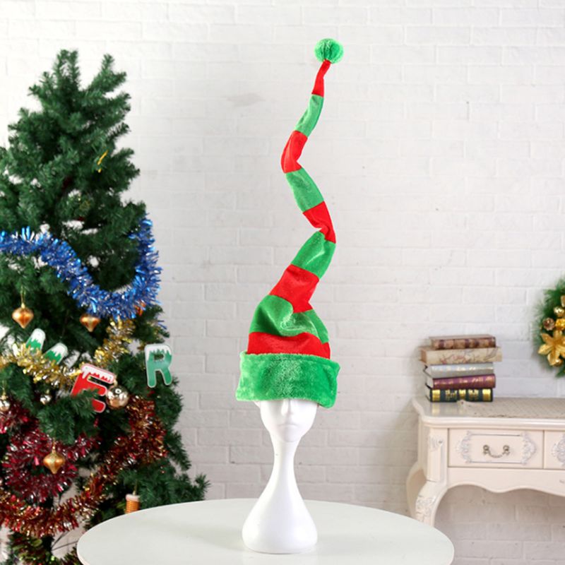 Adult Kid 3D Christmas Party Elf Long Tail Hat Red Green Striped Funny Santa Cap Y1AC