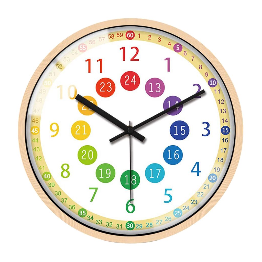 Modern Colorful Wall Clock Kids Bedroom Battery Operated 12" Learning Clock: Black Hands